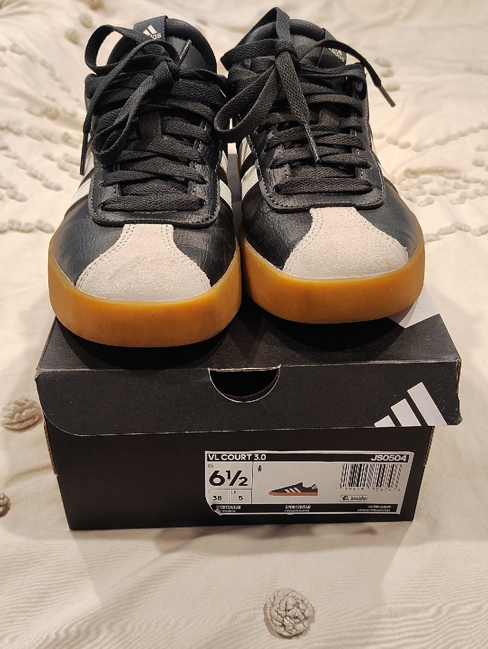 adidas Black Leather Sneakers with White Toe and Gum Sole
